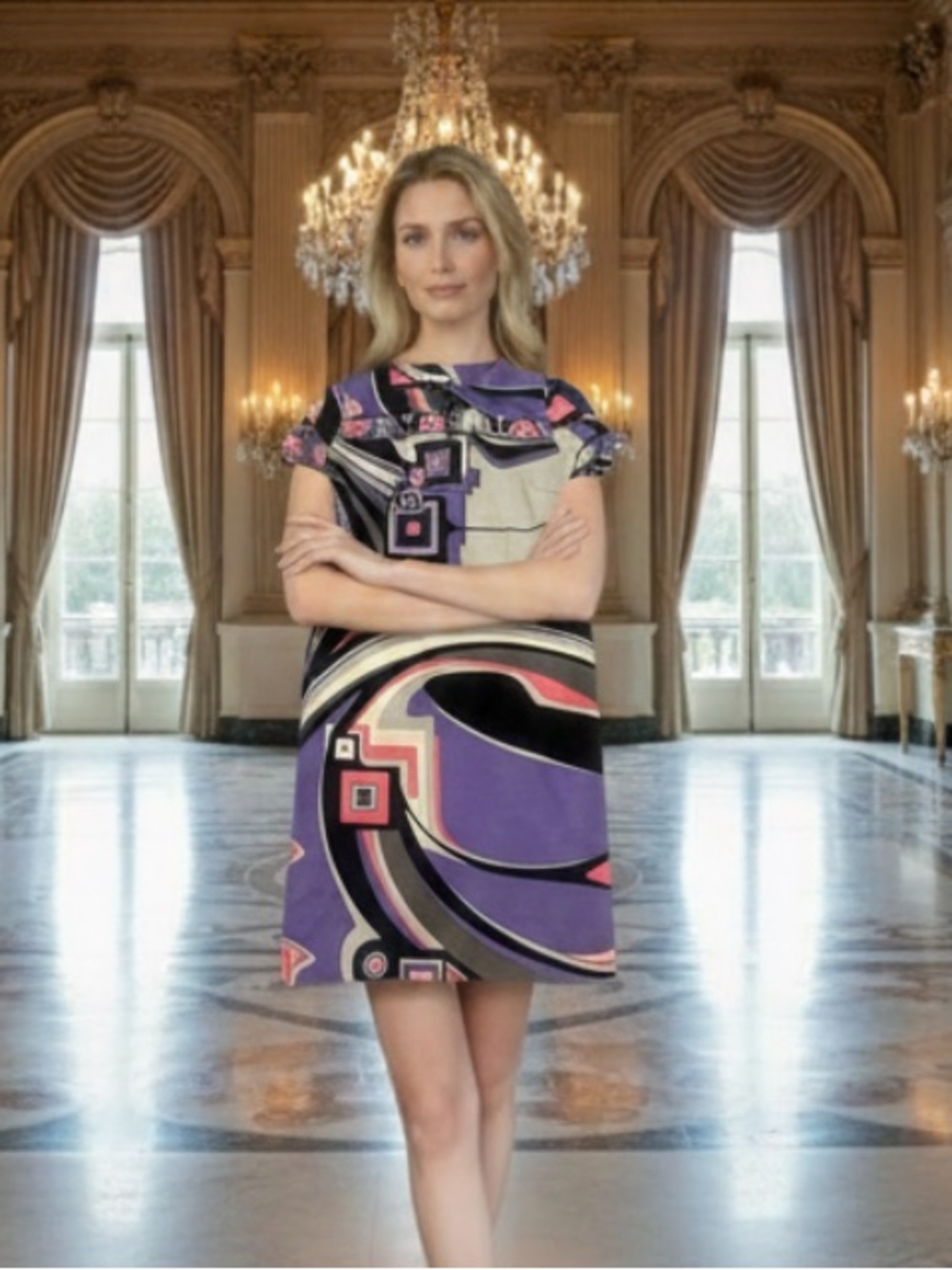 Emilio Pucci Purple, Pink and Black Geometric Shift Dress